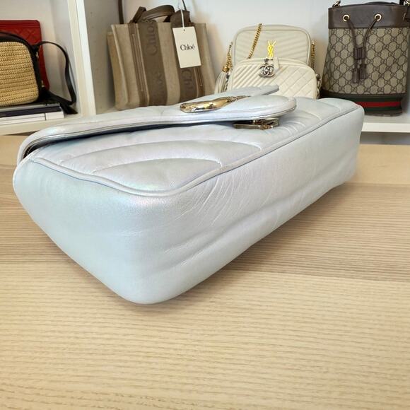 Gucci Iridescent Chevron Matelasse Small GG Marmont Iridescent Snow Light Blue - Picture 6 of 12